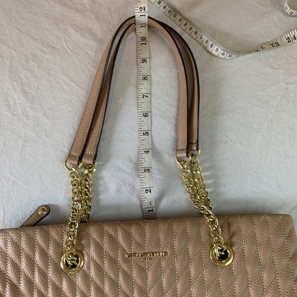 Karl Lagerfeld Paris Karolina Leather Tote Bag Tan Quilted Gold Chain Strap - Picture 10 of 15